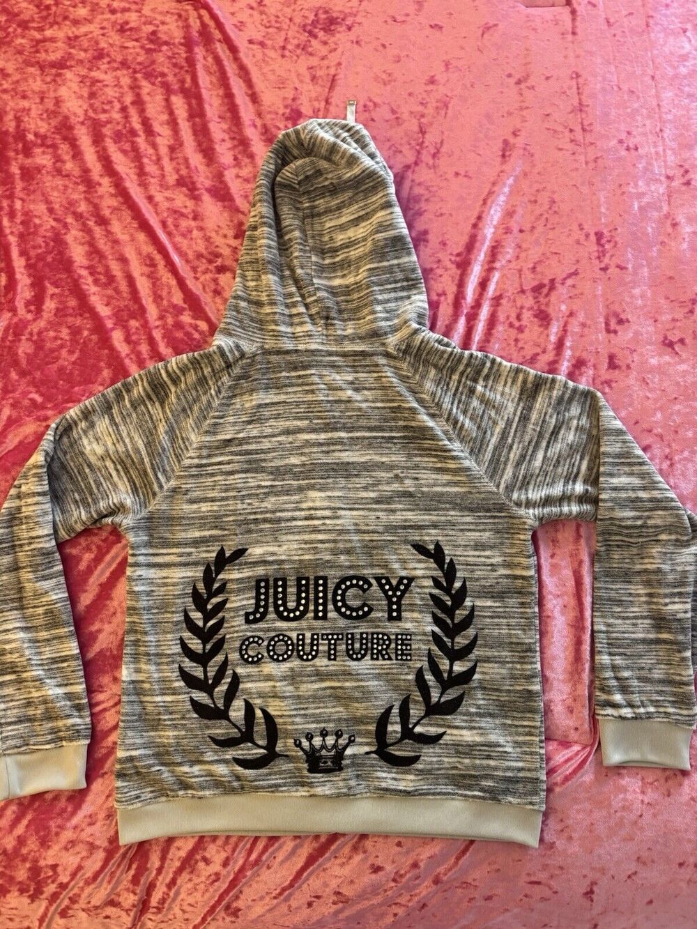 Juicy Couture Track Jacket Black Rhinestone Gray Women's Large Y2k